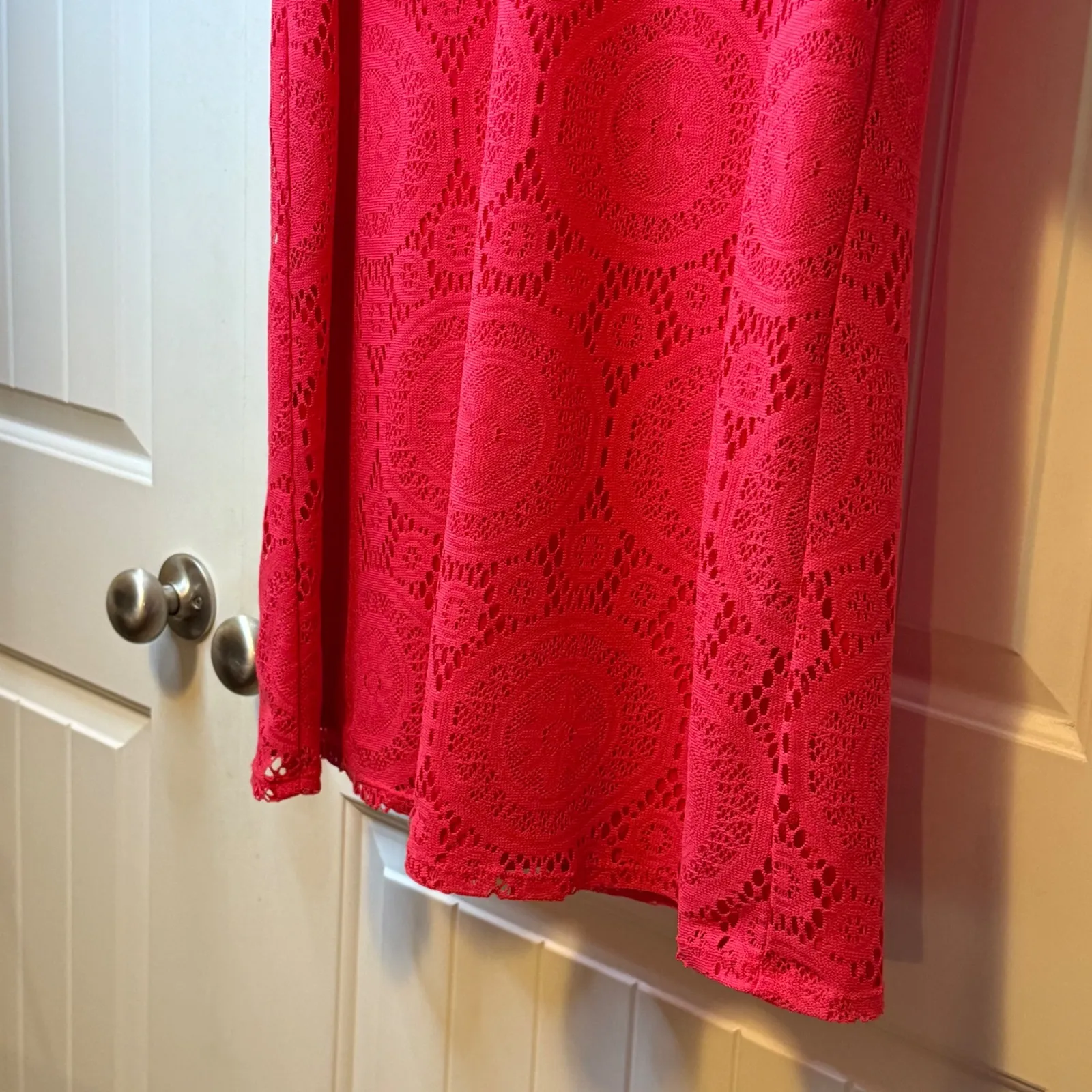 Tacera Womens Dress Lace‎ Cold Shoulder V Neck Pink Size L Dark Coral Trendy # - Image 5