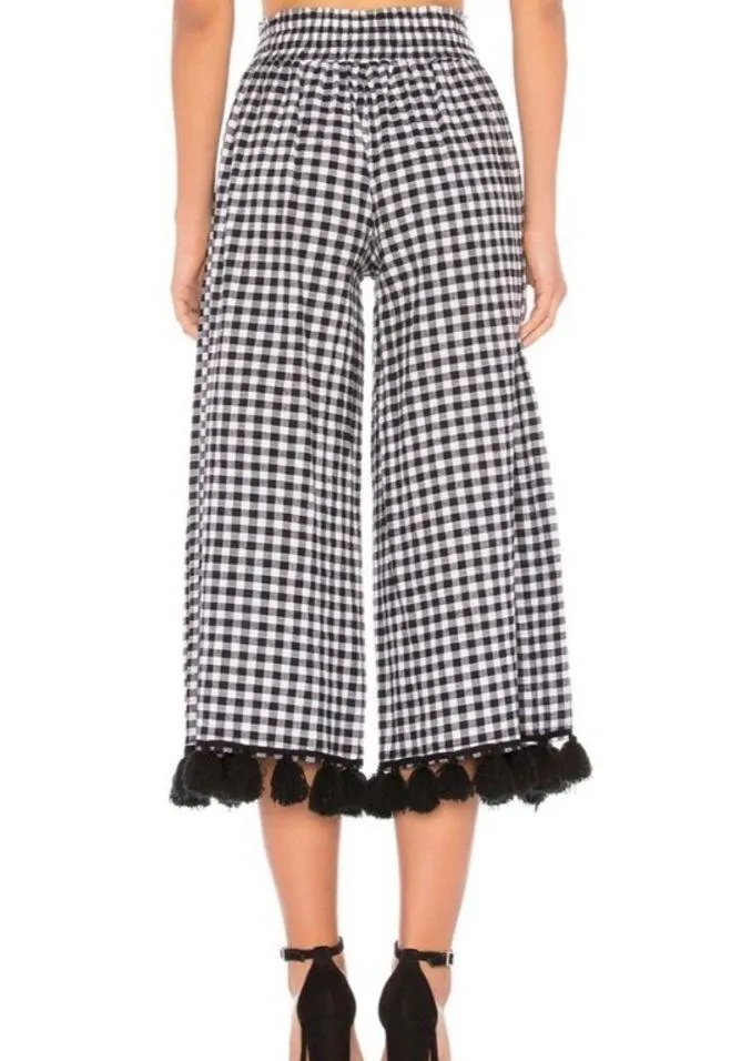 Misa Los Angeles Gingham Black White Fringe Hem Coastal Pleated Wide Leg… - Image 3