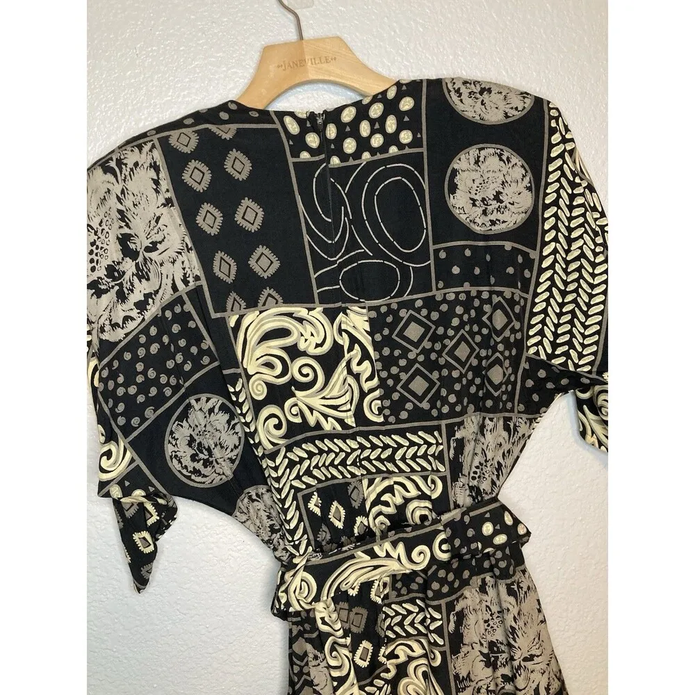 Willy’s Influence Vintage Dress 12 Late 70s Retro Black Gold Belted Pleated - Image 15