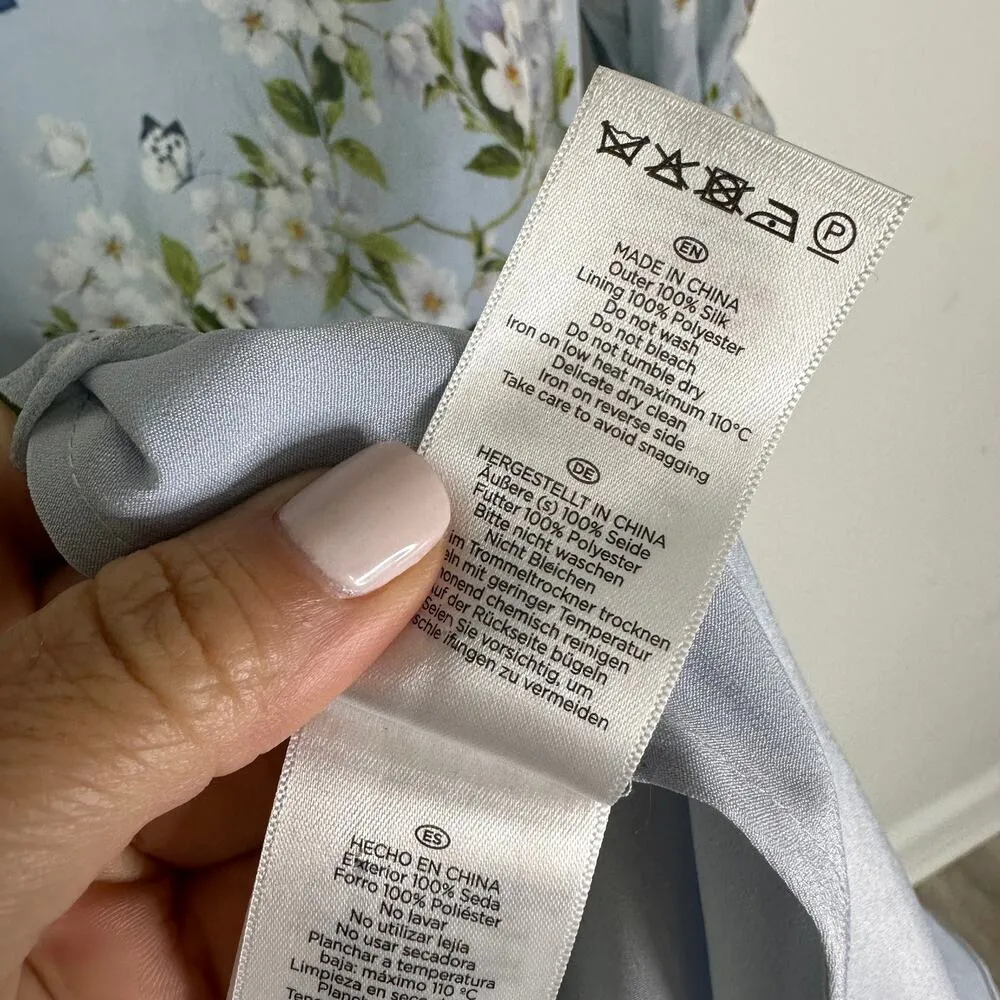 Hobbs London Skye Celeste Blue Floral Silk Midi Dress Size 6 - Image 9