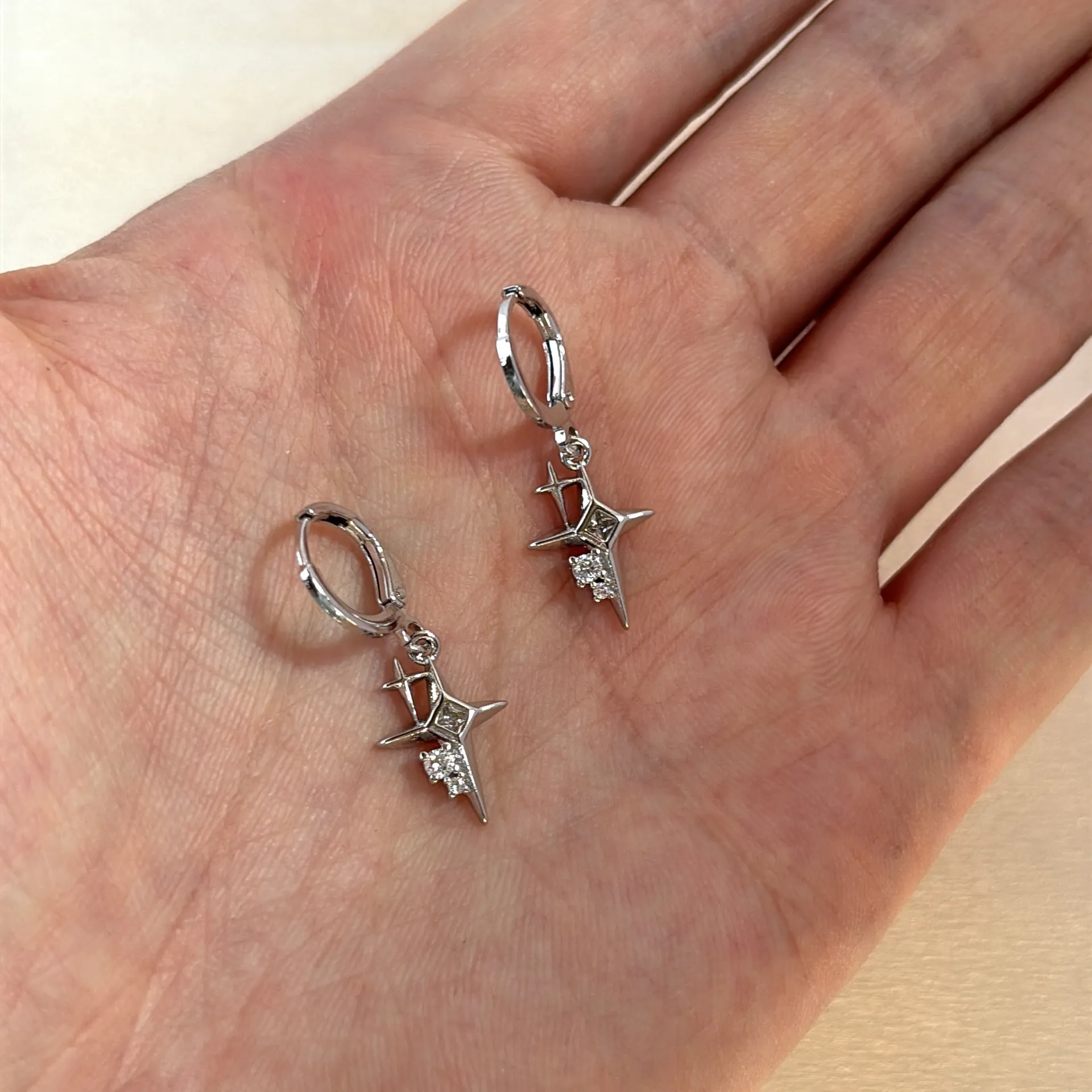 CZ Star Dangle Drop Earrings for Men Women,Streetwear Hip Hop Unisex Earrings Silver - Image 5