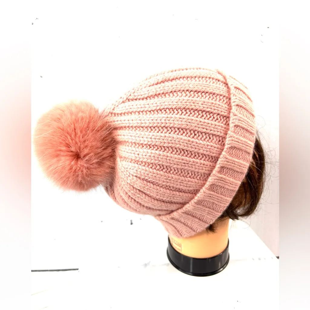 J. Crew Woman’s Ribbed Knit Pom-Pom Ski Hat in Peach - Image 4