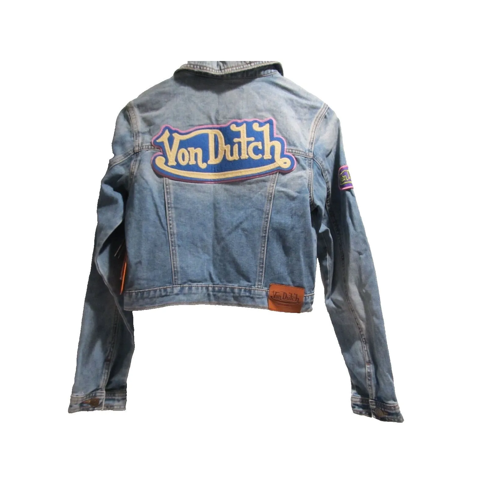 Von Dutch Zip-Front Denim Jacket Light Wash XS NWT Logo Patch Streetwear - Image 9