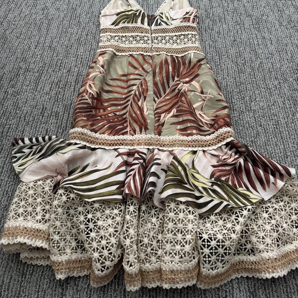 PatBo Palm Leaf Midi Dress NEVER WORN Tan Size 2 - Image 4