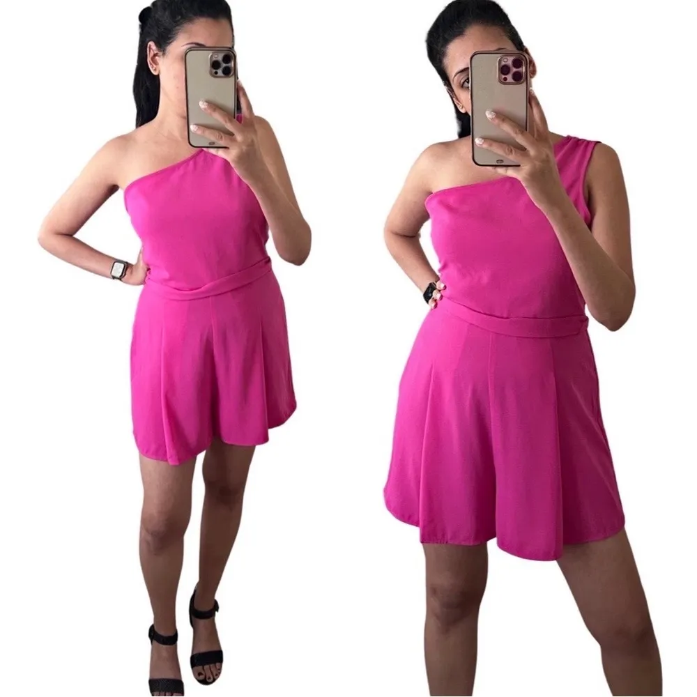 LEITH Pretty in Pink Belted One-Shoulder Romper Size M - Image 69