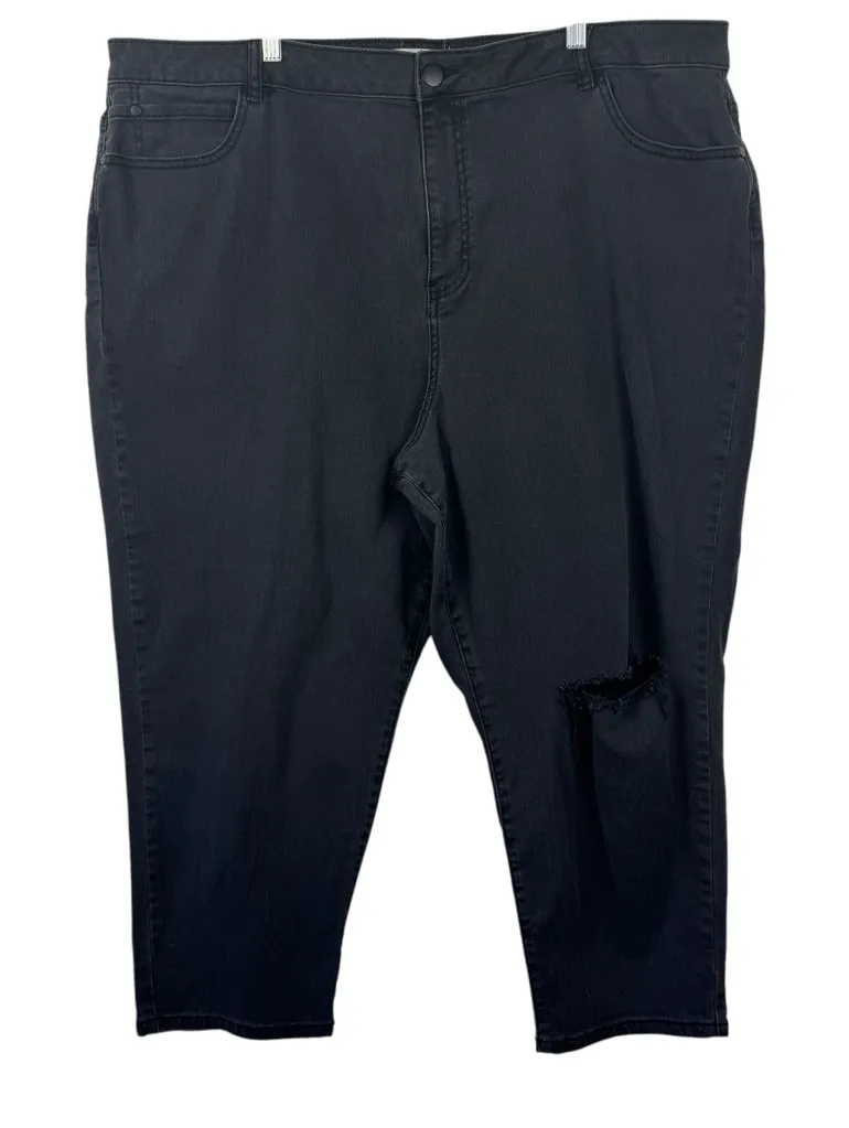 ELOQUII Washed Black Straight Jeans Stretch Distressed Busted Knee Plus Size 24 - Image 1