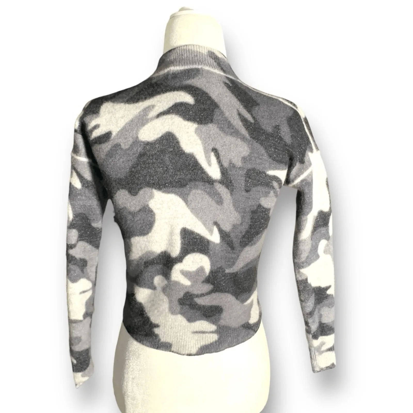 27 Miles Malibu Cashmere Gray Camo Cropped Knit Sweater XS Minimalist Modern - Image 7
