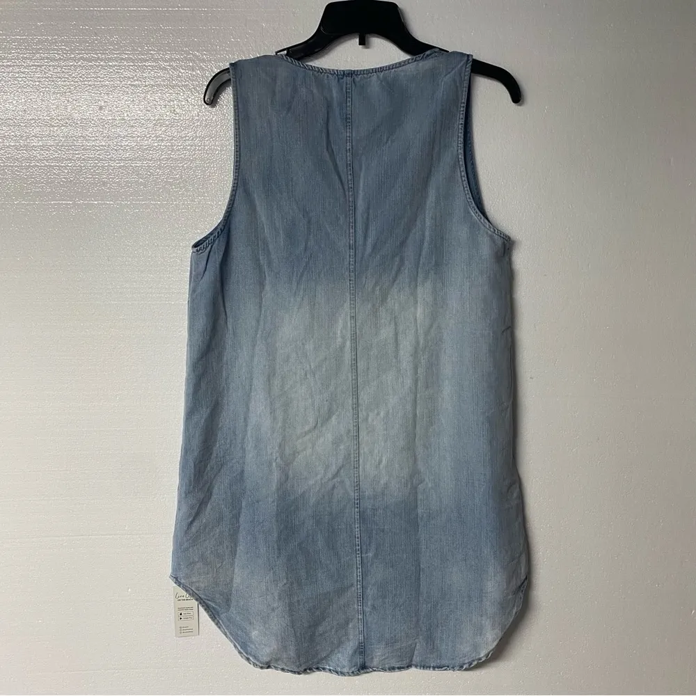 Cupshe Tunic Shirt Women M V Neck Sleeveless Chambray Oversized Summer Beach - Image 4