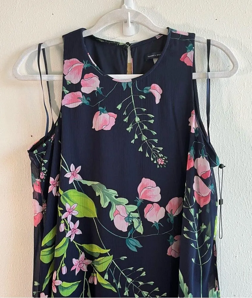Tommy Hilfiger Dress Floral Navy Blue Sleeveless Chiffon Trapeze Dress Sz 6 NWT - Image 6