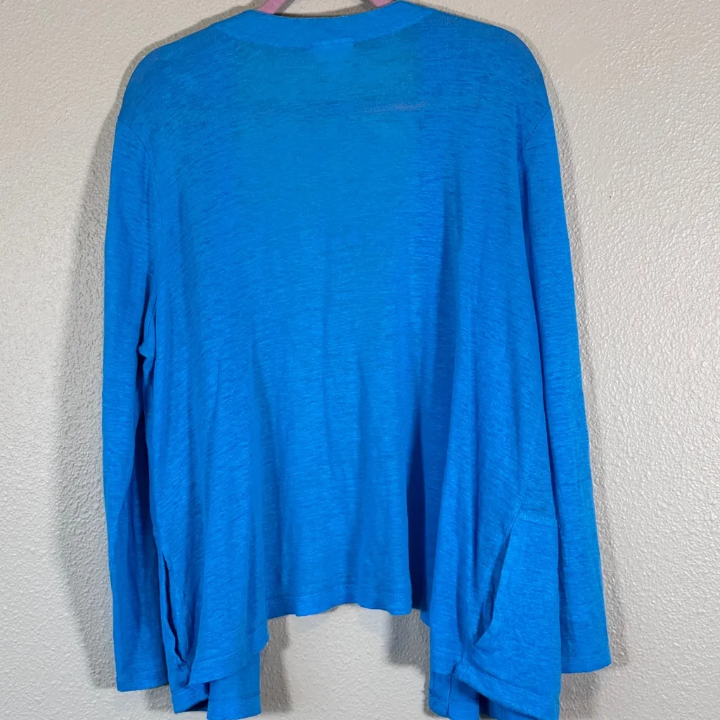 J Jill Blue Linen Open Front Cardigan Sweater Womens XL Breathable Beachy Casual - Image 2