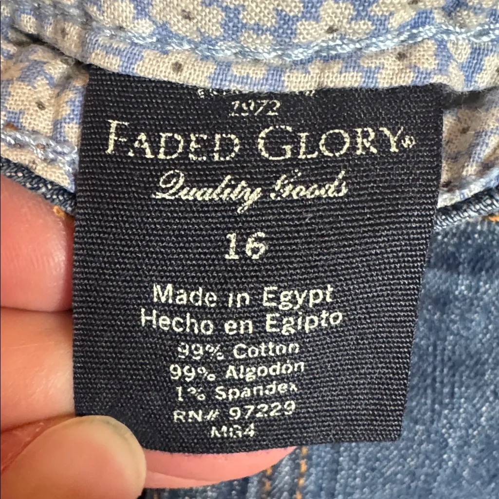 Faded Glory Denim Capri Jeans Women’s Size 16 Blue Floral Cuff Stretch Casual - Image 3
