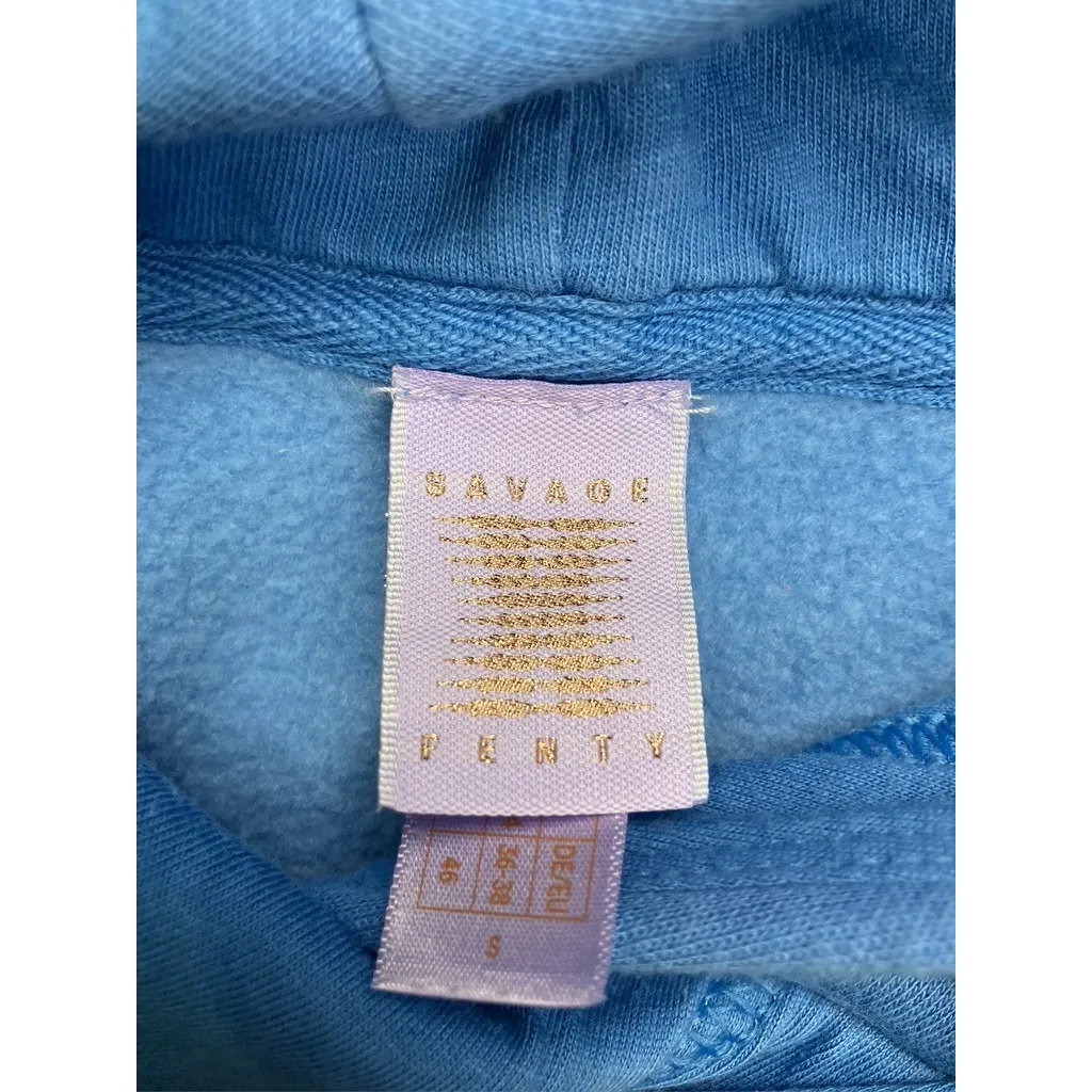 Savage X Fenty Blue Checkered Hoodie Oversized Athletic Sportswear Logo Size S - Image 3