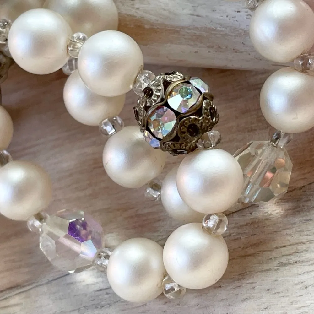 Vintage Judy Lee Faux Pearl Aurora Borealis Signed Necklace White - Image 7