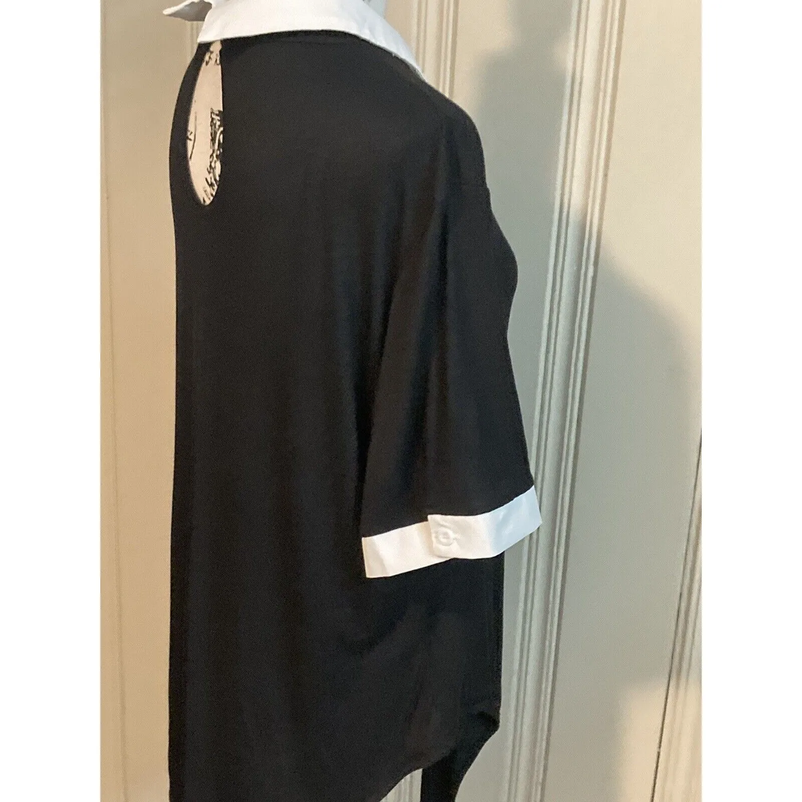 Shein Curve Women’s Wednesday’s Black White Trim Short Sleeve Bodysuit Top 4XL - Image 8