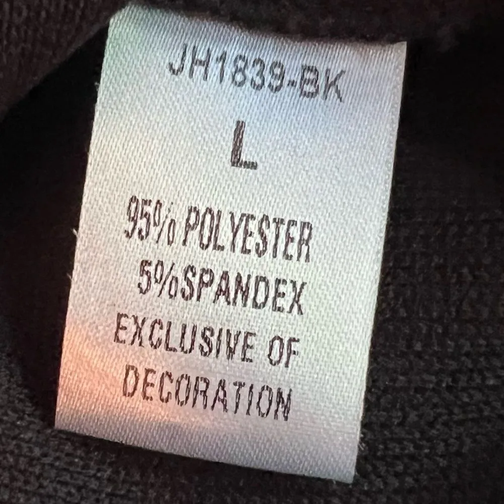 THML Black Ribbed Top Animal Print Balloon Sleeve Ruffle Neck Blouse Size L - Image 7