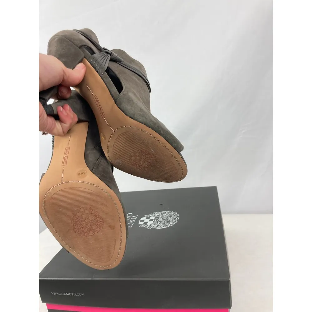 Vince Camuto Annavay Peep Toe Bootie Suede Cut Out Ankle Boot Shady Grey 8.5M - Image 7
