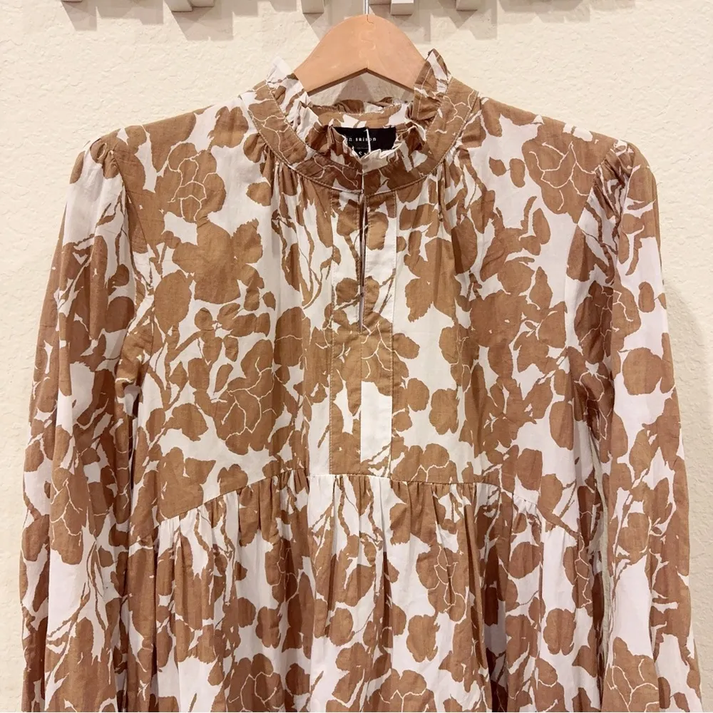 En Saison Floral Print Babydoll Dress in Khaki Size Small NWT Brown - Image 3