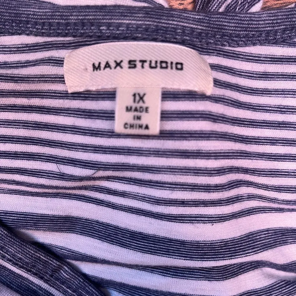 Max Studio Blue & White Tie-Front Top – Size 1X - Image 10