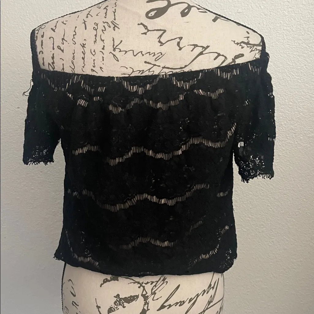 love, Fire Black Lace Off-Shoulder Crop Top - Image 2