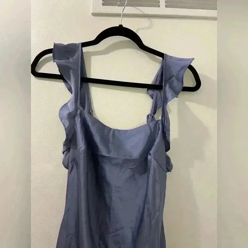 ASTR the Label BRYNA RUFFLE STRAP SATIN MAXI DRESS SZ XS slate blue - Image 5