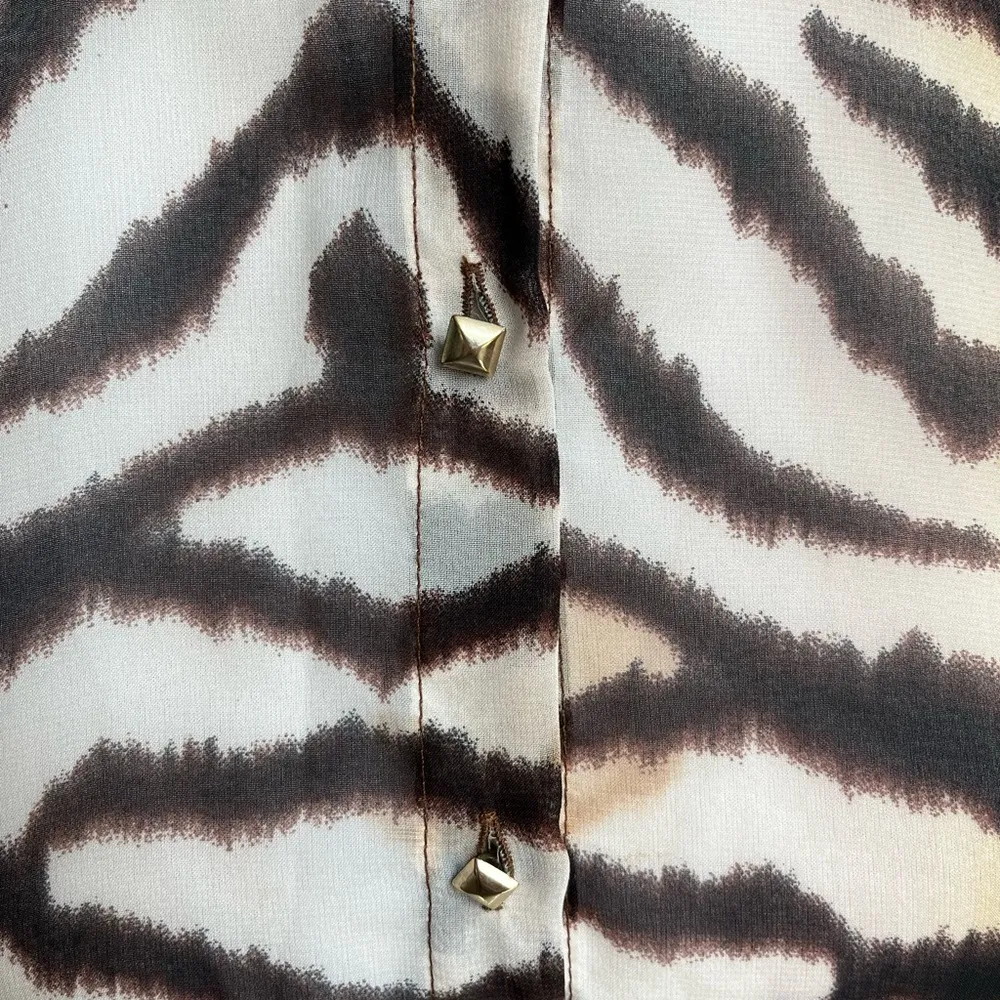 Zara Bengal Tiger Pattern Sheer Button Down Shirt Brown Size XSmall - Image 3