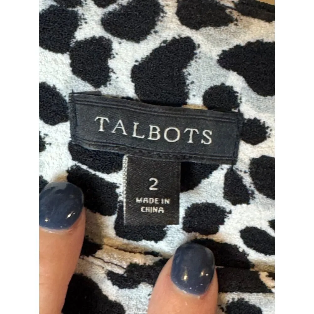 Talbots Dress Women 2 Black White Leopard Print Short Sleeve Knee Length Sheath‎ - Image 7