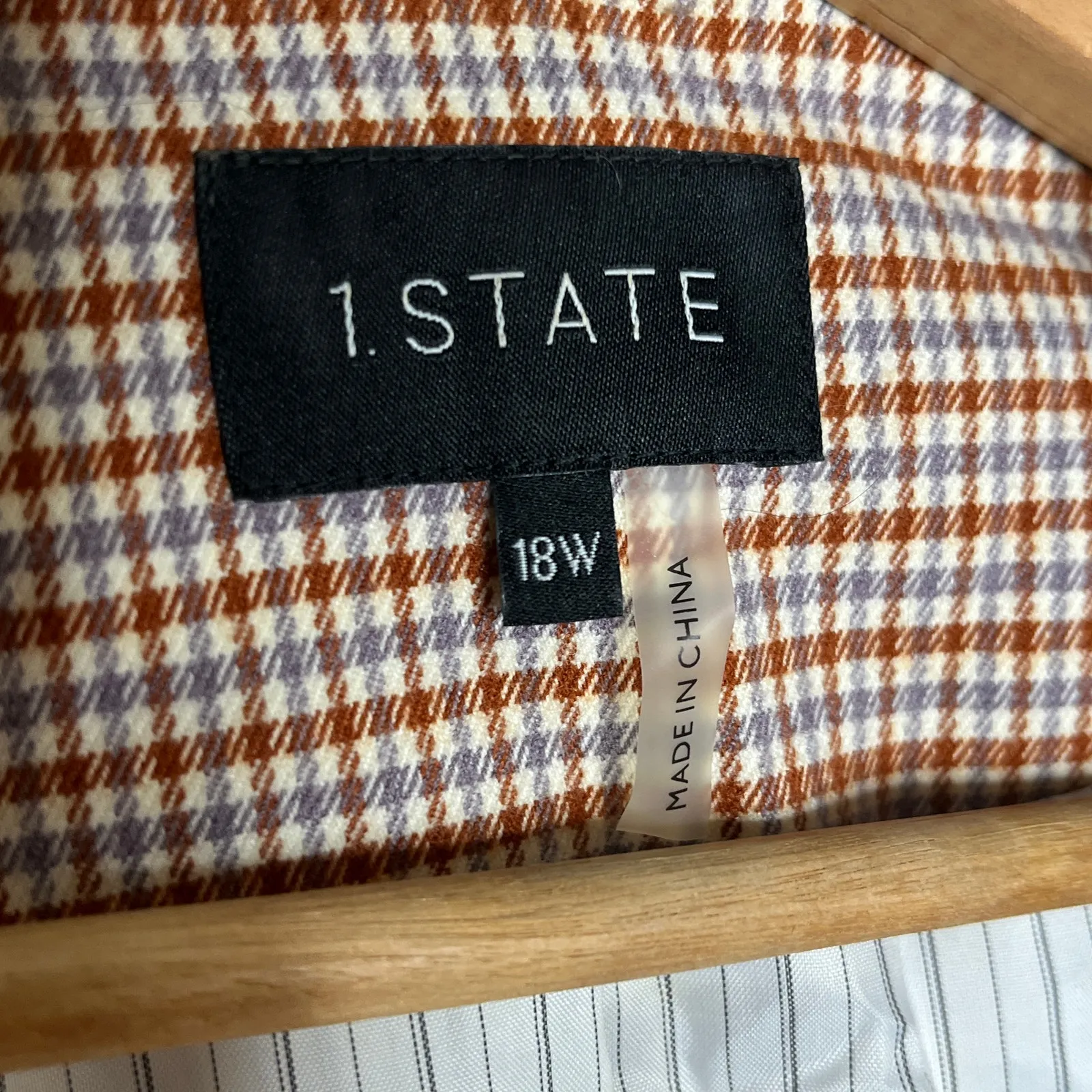 1. State Women's Rust Brown Gray Houndstooth Open Front Blazer Jacket 18W - Image 2