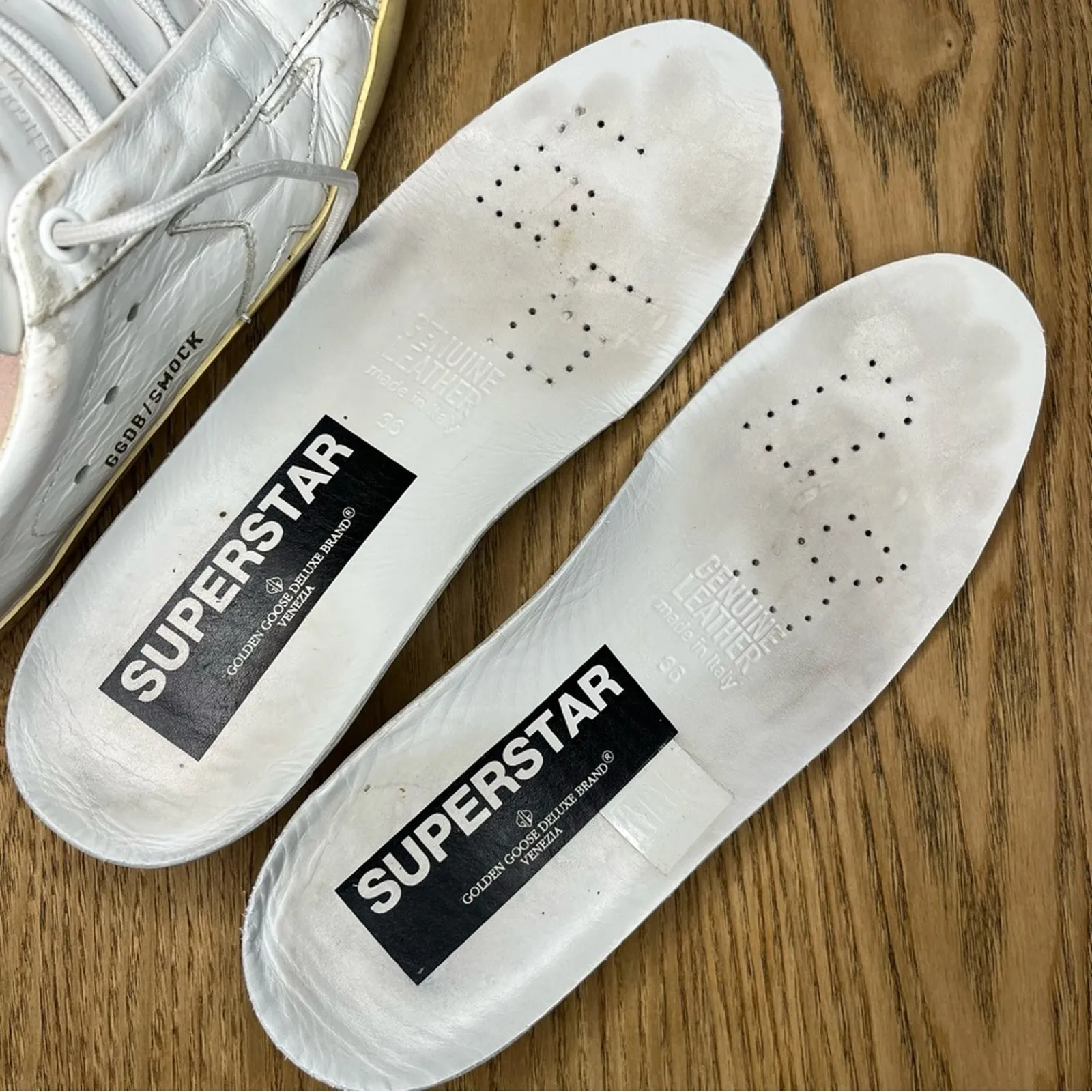 Golden Goose Superstar Smock White Distressed Leather Lace Up Sneakers Size 36/6 - Image 8