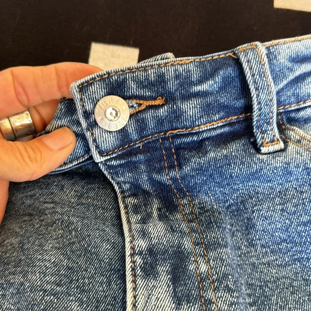 denim maxi skirt size large distressed with stretch by VBRT Blue - Image 3