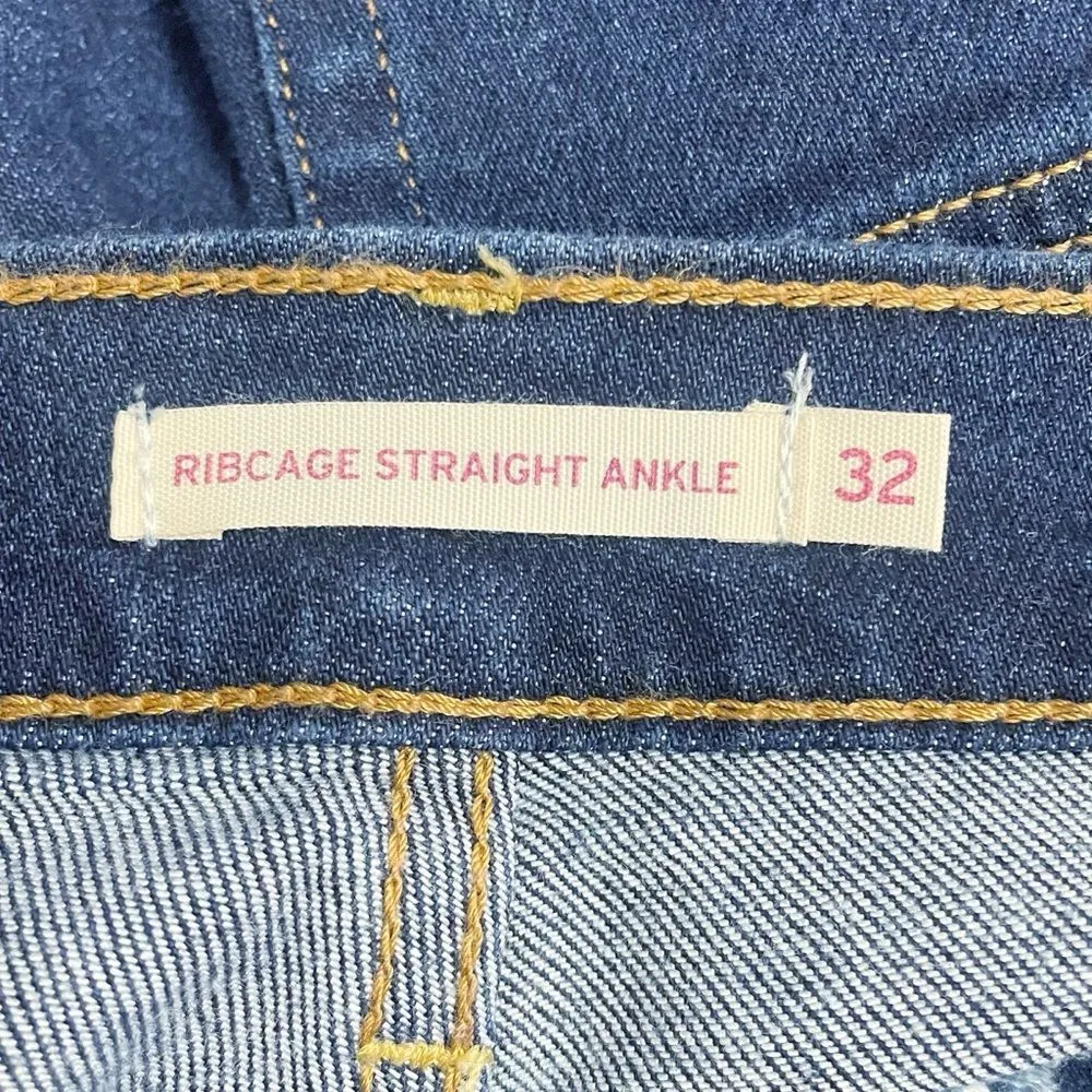 NWT Levi’s Ribcage Straight Jeans Size 32 | 14 Dark Indigo Distressed Ankle Jean - Image 9