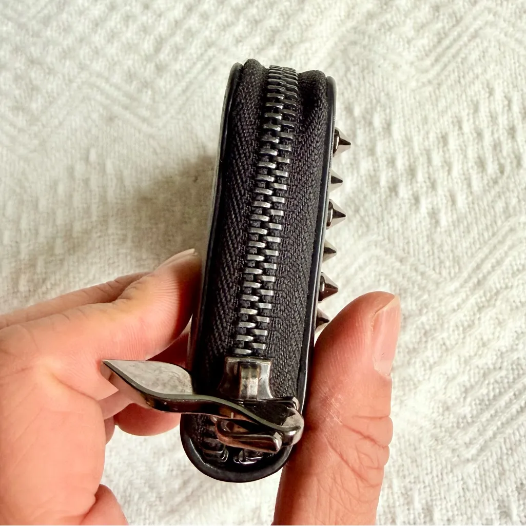 Christian Louboutin Black Spike Leather Panettone Card Holder / Coin Purse, VGUC - Image 4