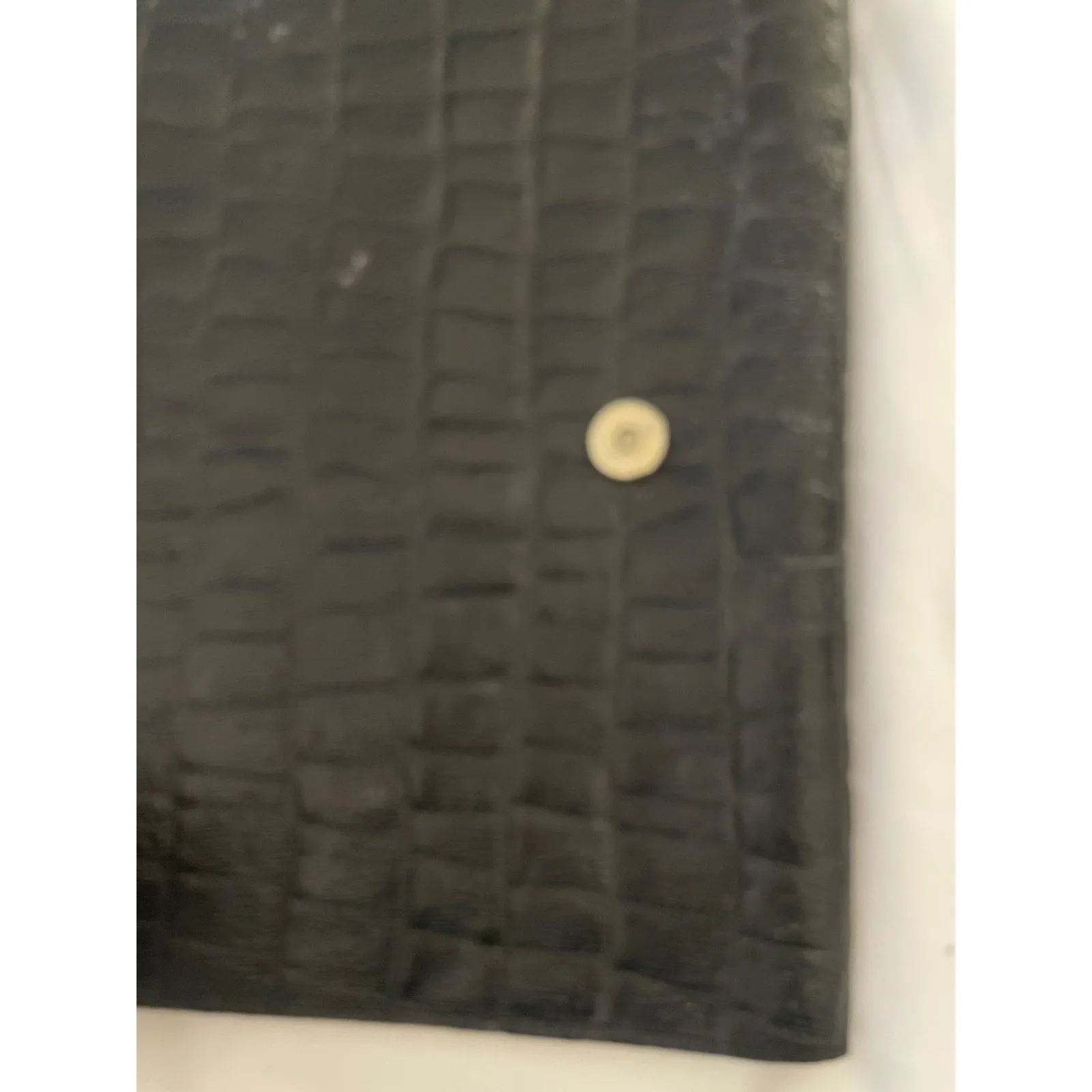Genuine Leather Clutch Wallet Made in Italy Black Croc Embossed Suede Stripe - Image 4