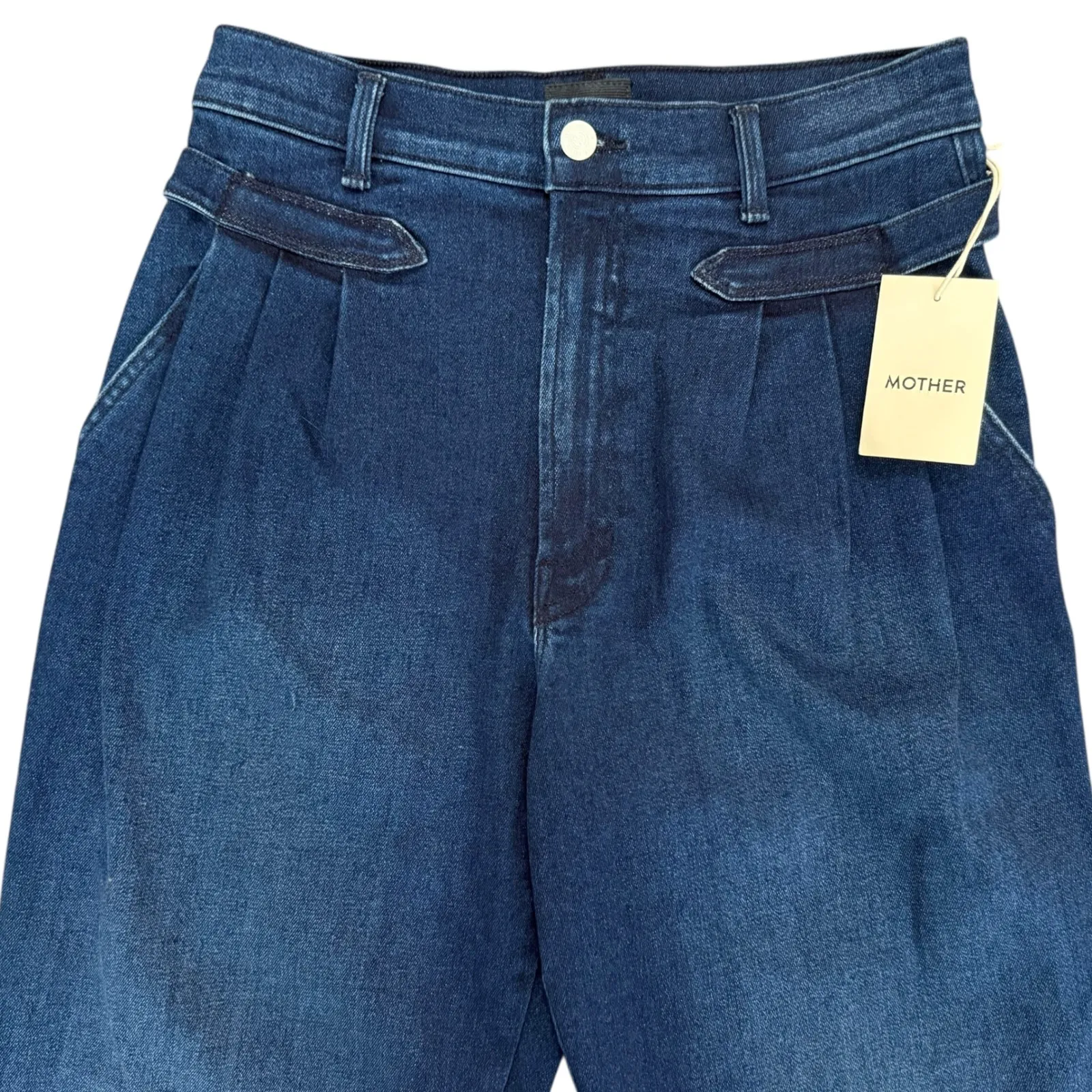 MOTHER The Tabby Tune Up Skimp Jeans Dark Wash Pleated Straight Leg Size 28 Blue - Image 4