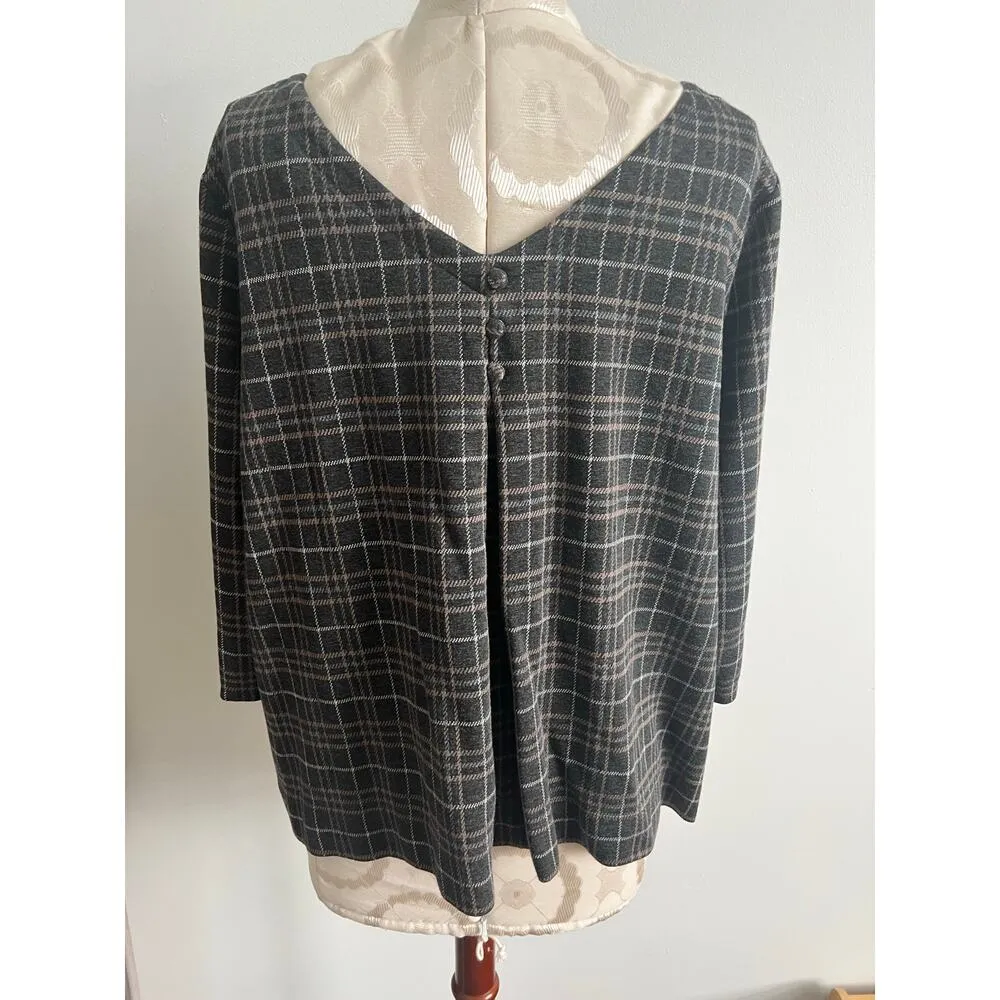 J Jill Pointe Collection Plaid Wide Neck 3/4 Sleeve Sweater Large - Image 4