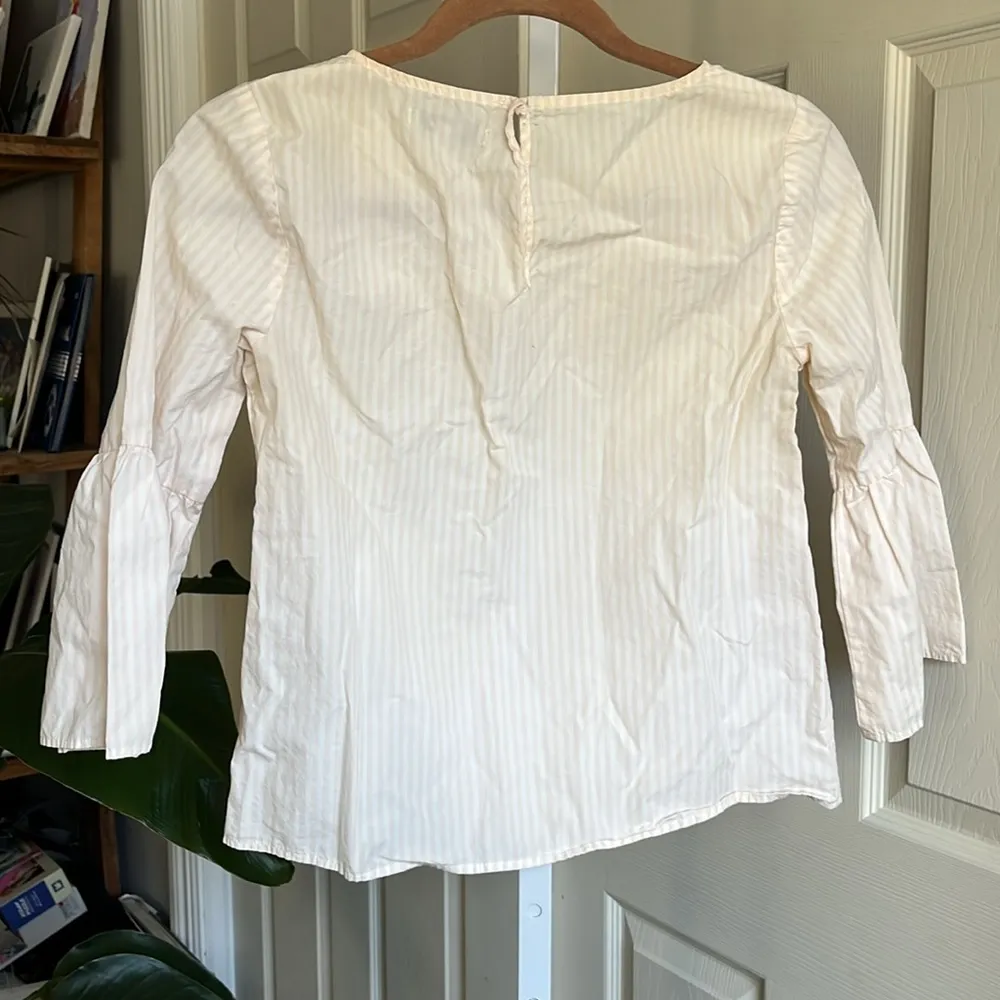 Madewell Pastel Pink Striped Short Top Long Bell Sleeves Keyhole Back Size XXS - Image 7