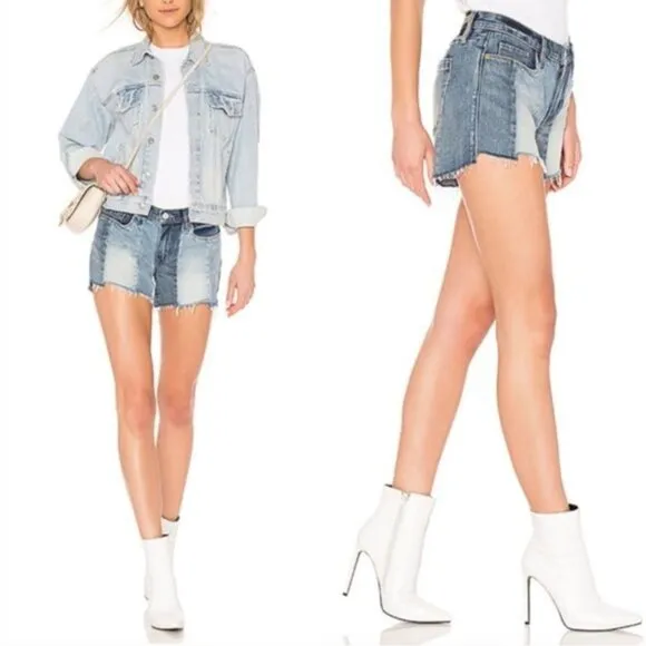 BlankNYC Essex Jean Shorts 27 NWT Midtown Madness Denim Paneled Patchwork Frayed - Image 2