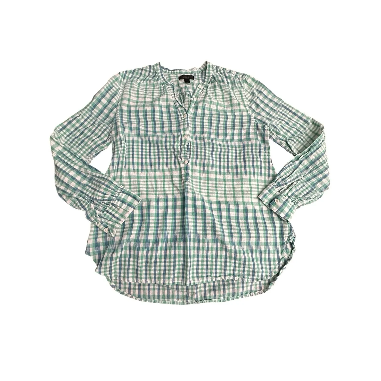 J Crew Womens Green Blue White Plaid Button Down Long Sleeve Top Sz 4‎ #BB11-2 - Image 6