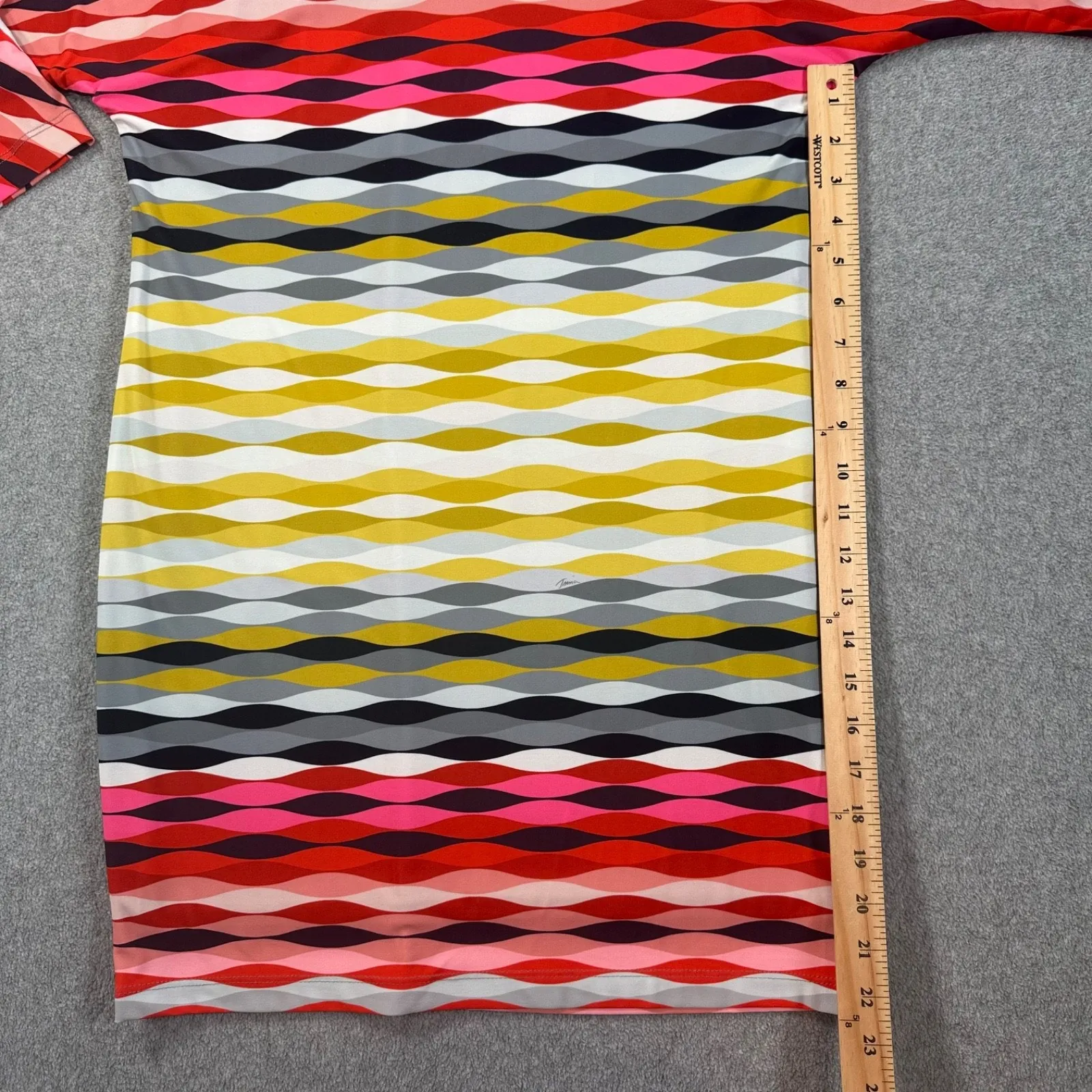 Trina Turk V-Neck Wavy Lines Dress Red Gray Yellow TD14R503 Pullover No Size Tag - Image 5
