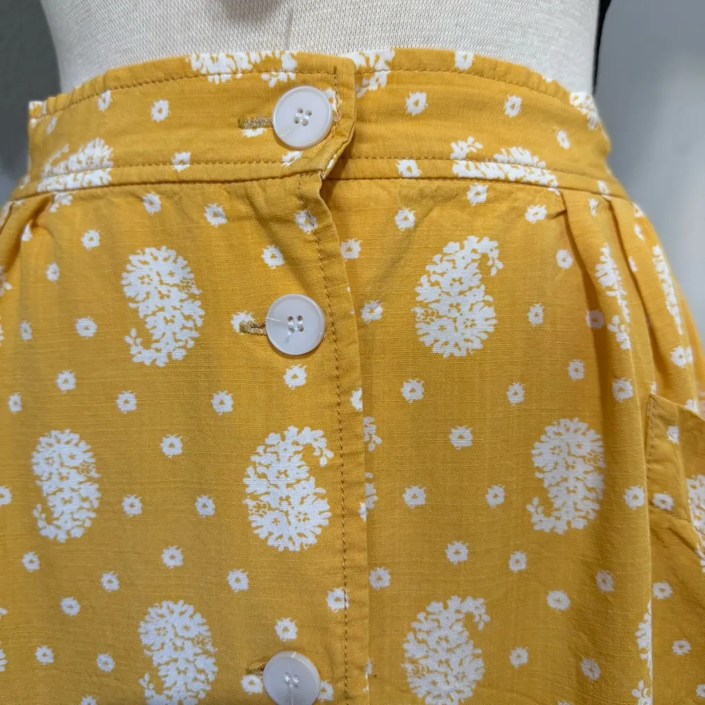 FRNCH Women Bohemian Yellow Floral‎ Button-down Front Pockets Midi Skirt Sz S - Image 3