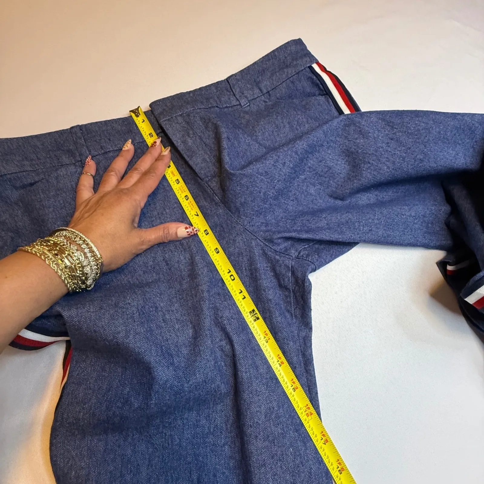 Old Navy  Pixie Ankle Pants Blue Red White Stripe Side Linen Blend Womens Size 14 - Image 12