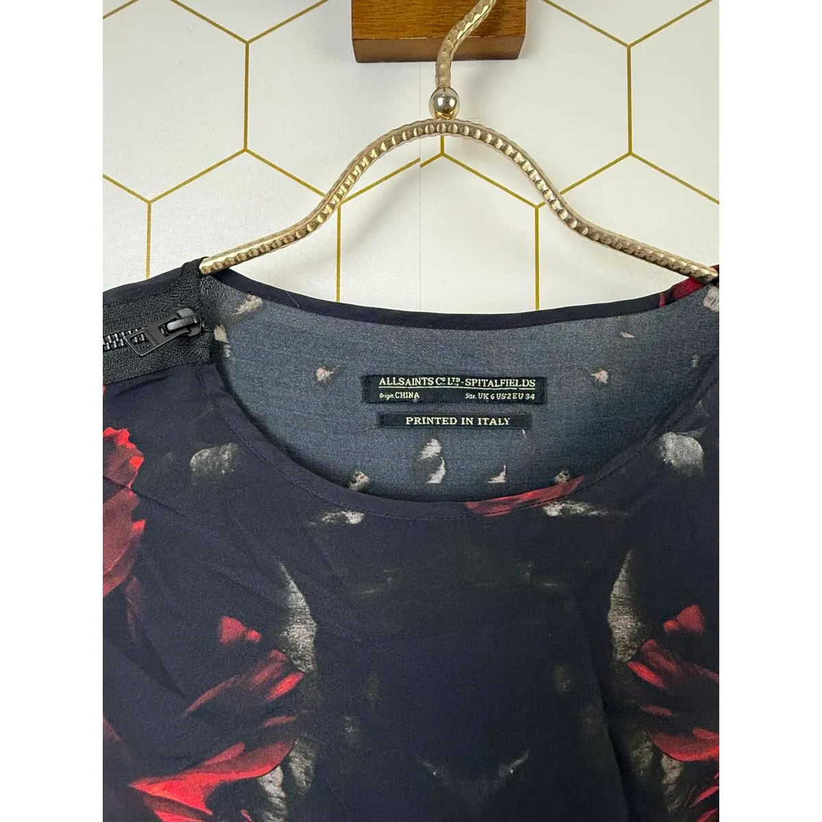 AllSaints Red and Black Abstract Opium Blouse - Size - 2 - Image 4