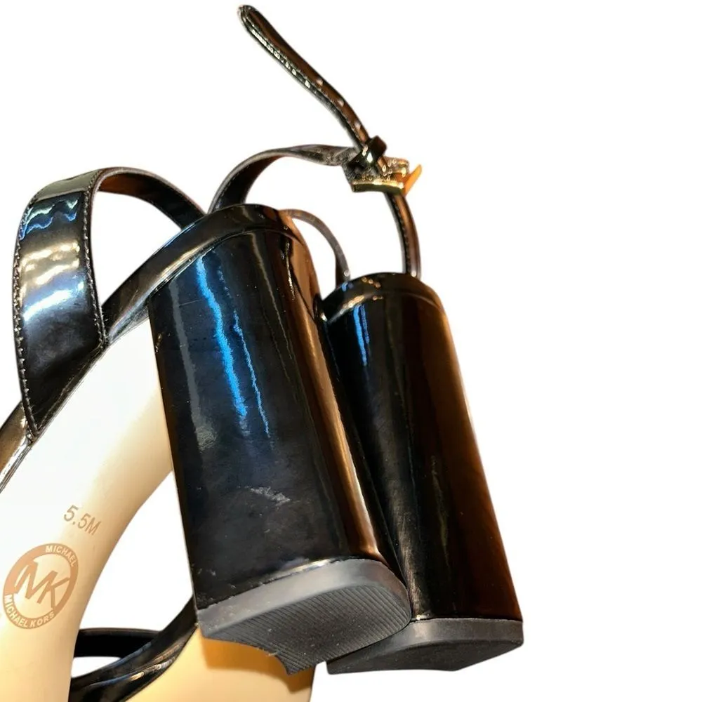 Michael Kors Black Patent Leather Strappy Block Heel Sandals (Size 5.5M) - Image 6