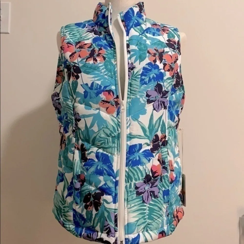 CARIBBEAN JOE Vest Floral full zipper outerwear new Size small - Image 6