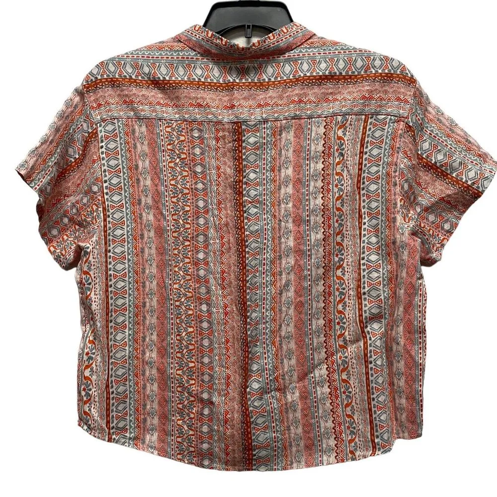 Rachel Zoe Womens Large 100% Linen Short Sleeve Pink Orange Button Shirt Printed - Image 6