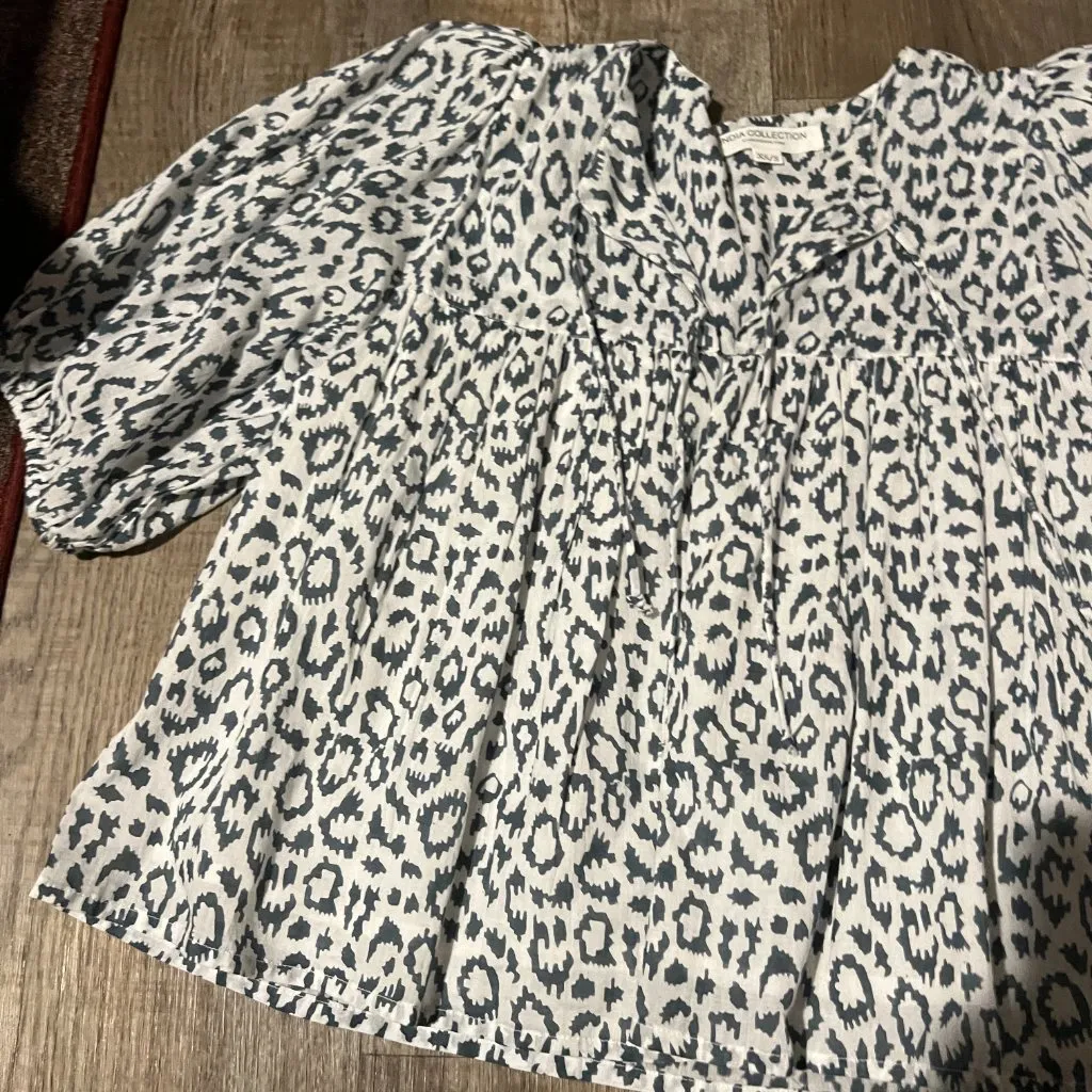 India Collection Emerson‎ Fry Puff Isla Charcoal Leopard Print Cotton Blouse Gray Size XS - Image 5