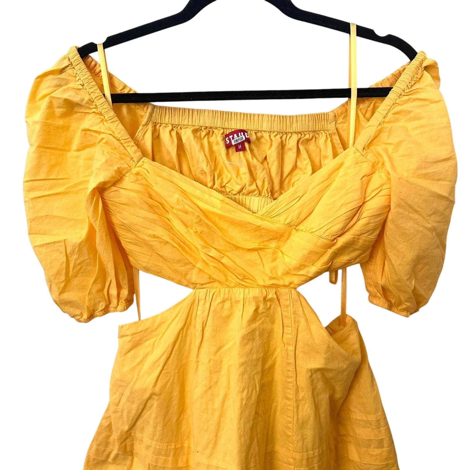 STAUD Carina Cutout Colorblock Midi‎ Dress Yellow Medium - Image 4