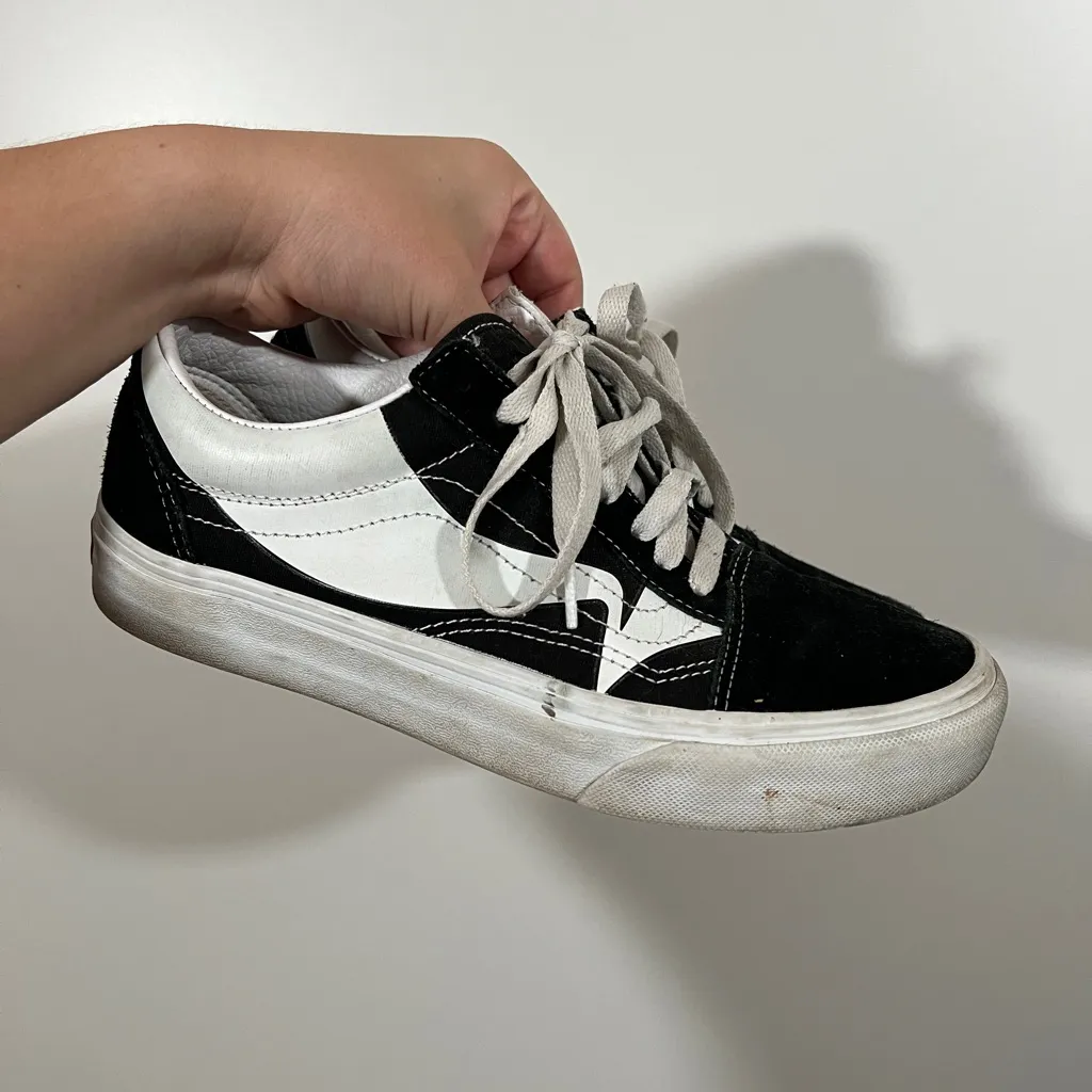 Vans Shoe Old Skool Warp Women 8.5 Men 7 Black White Canvas Sneakers - Image 2