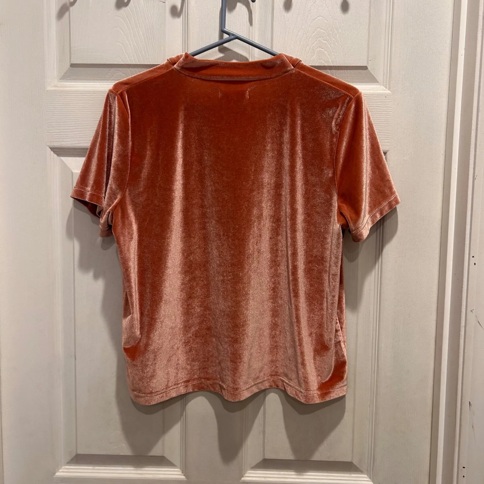 Madewell Velvet V Neck Short Sleeve Top Rose Pink Size L Holiday Party New Years - Image 5