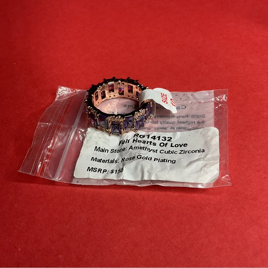 Bomb Party RG14132 “Full Hearts Of Love” Cubic Zirconia Rose Gold Sz 10 Ring NWT Purple - Image 5