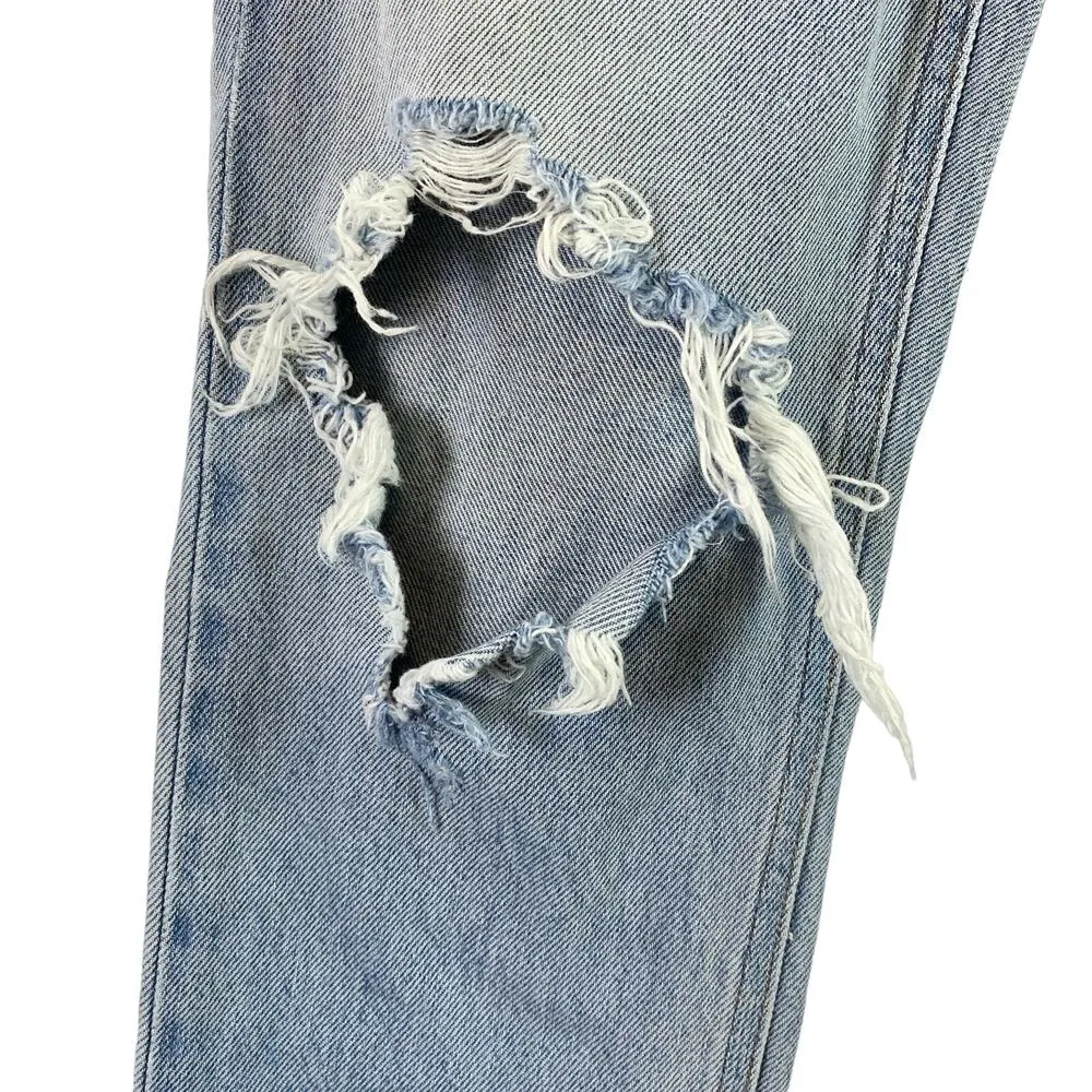 Agolde Riley High Rise Distressed Slim Straight Crop Jean Clear Skies Size 23 - Image 10
